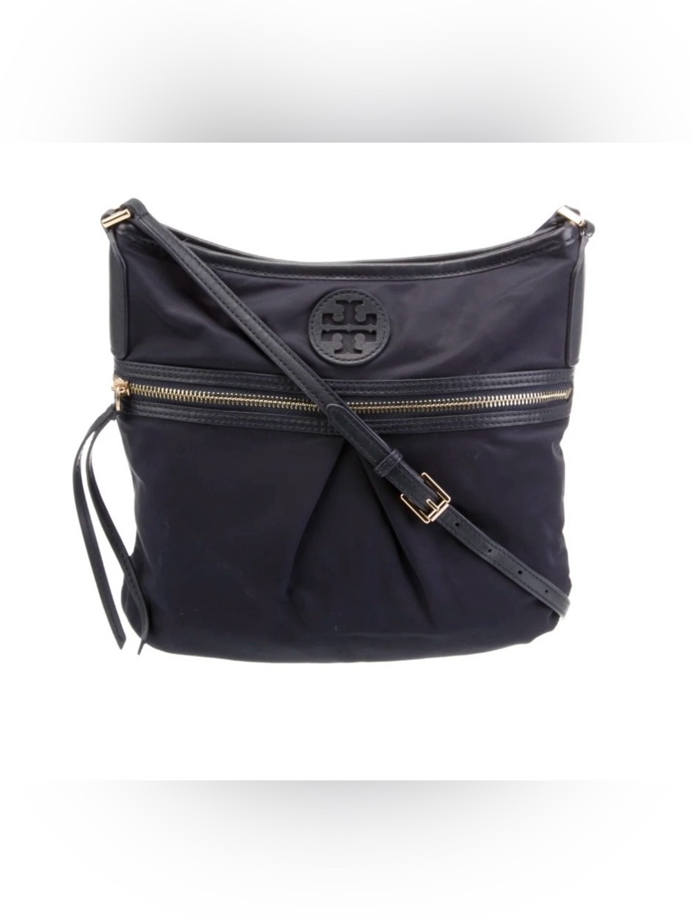 Tory Burch Dark Navy Nylon Crossbody Bag Double T Logo Lightweight Travel Purse